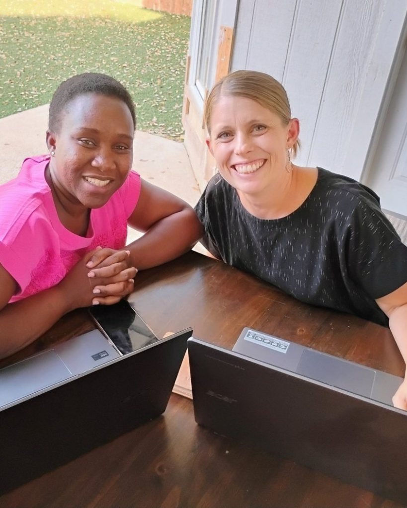 Jill working with Agnes, founder of Magezi Development Initiative